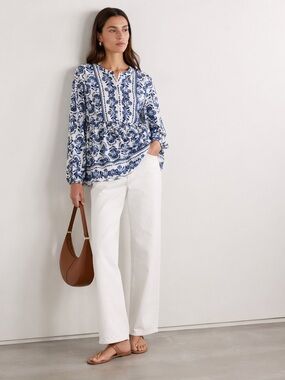 LOFT Floral Peplum Blouse Size 4 Romantic Cotton Top Mediterranean tunic flowy